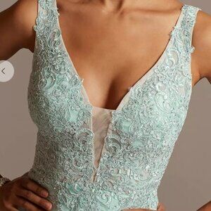 Blondie size 5 blue prom dress- Corded Lace Embellishment Plunging